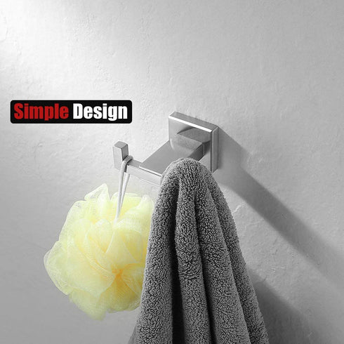 JQK Bath Towel Hook, SUS 304 Stainless Steel Coat Robe Clothes Hook for Bathroom Kitchen Garage Wall Mounted(Pack of 2), Brushed Finish, TH200-BN-P2