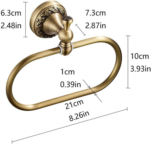 Flybath Oval Towel Ring Antique Brass Exquisite Pattern Carving Hanger Hand Towel Holder for Bathroom Kitchen Accessories Wall Mounted, Brushed Bronze