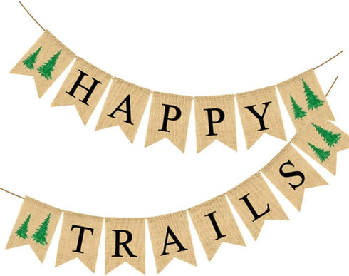 Amosfun HAPPY TRAILS Garland Swallowtail Banner Linen Flag Baby Birthday Decorative Bunting Supplies Party Garland for Festival Decorations
