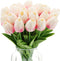 24PCS Pink Tulips Artificial Flowers Decoration Touch Light Pink Tulips Fake Flowers for Tulip Flower Arrangements Home Decoration Wedding Bridal Bouquet Party Baby Shower Centerpieces (Light Pink)