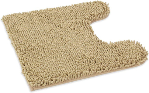 ITSOFT Non-Slip Shaggy Chenille Toilet Contour Bathroom Rug with Water Absorbent, 24 x 21 Inches U-Shaped Beige