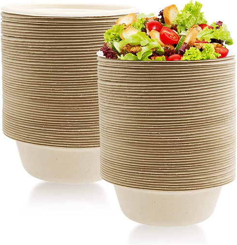 100 Pack 12 oz Disposable Paper Bowls,Heavy Duty Compostable Bowls,Natural Bagasse Bowls,Eco-friendly Paper Alternative Bowls for Parties Restaurants Catering