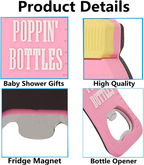 12pcs Refrigerator Magnet Bottle Opener Baby Shower Favor for Guest, Silicone Metal Bottle Opener Birthday Wedding Favors Baby Shower Giveaways Gift to Guest (Pink Opener, 12)