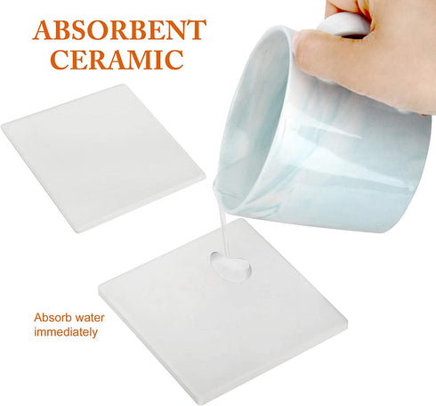 Ceramic Tiles for Crafts Coasters,14 Pack 4-Inches Unglazed Ceramic Coasters for Drinks with Cork Backing Pads,Use with Alcohol Ink or Acrylic Pouring Make Your Own DIY Coasters (Square)