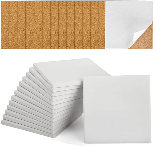 Ceramic Tiles for Crafts Coasters,14 Pack 4-Inches Unglazed Ceramic Coasters for Drinks with Cork Backing Pads,Use with Alcohol Ink or Acrylic Pouring Make Your Own DIY Coasters (Square)