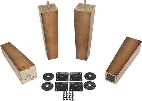ProFurnitureParts Sandstone 9" Tall Tapered Wood Sofa Legs w/Anti-Skid Pads, Leg Plates Included Set of 4