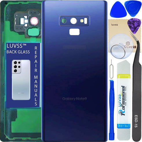 LUVSS Rear Glass Assembly for Samsung Galaxy Note 9 SM-N960 Back Glass Panel Cover Case Housing Replacement + Camera Lens + Repair Manual DIY Tools Kit (Ocean Blue)