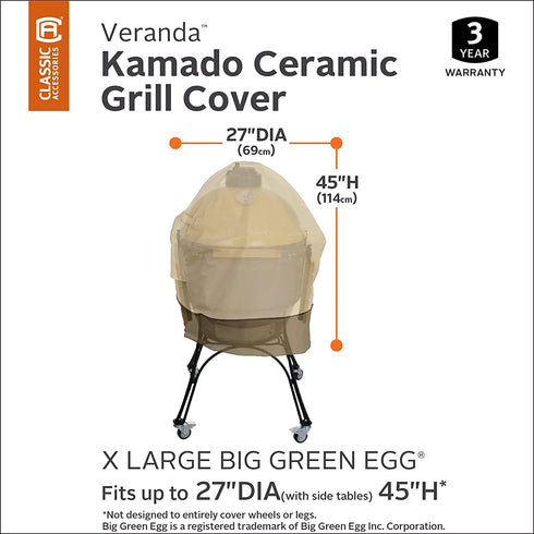 Classic Accessories Veranda Water-Resistant 27 Inch Kamado Ceramic BBQ Grill Cover