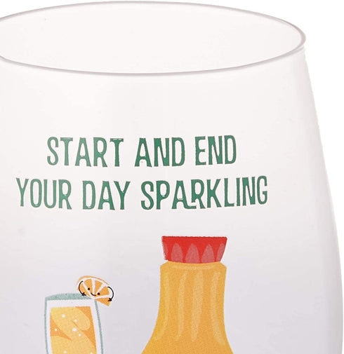 Pavilion Gift Company Start and End Your Day Sparkling-Mimosa Champagne and Orange Juice 18 oz Stemless Wine Glass