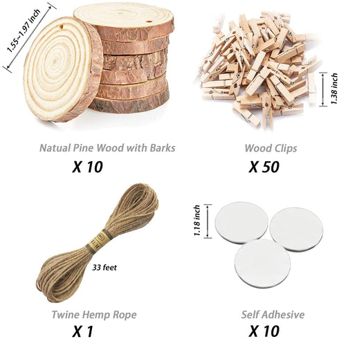 BLONGANG Hanging Photo Display Wood Picture Photo Frame Room Wall Decor with 10 DIY Natual Pine Wood and 33 feet DIY Twine String and 50 Wood Clips and 10 Self Adhesive No Holes Drilling