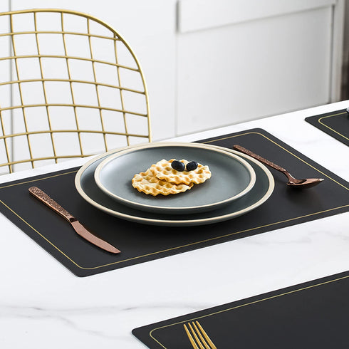 Placemats,Place Mats Coaster for Dinner Table Set of 4 Leather Placemats ,Heat-Resistant Non-Slip Washable Insulation Placemats Modern Fashion Style Placemats,4 Placemats & 4 Coasters (Black)