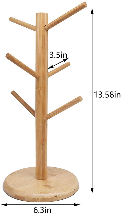 Bamboo Mug Holder Tree, Coffee Mug Rack, Hanging Coffee Cup Holder for Counter, Coffee Bar Organizer Accessories, Coffee Stands for Kitchen, Tea Cup Holder with 6 Hooks Mug Storage Shelf (1 Pack)