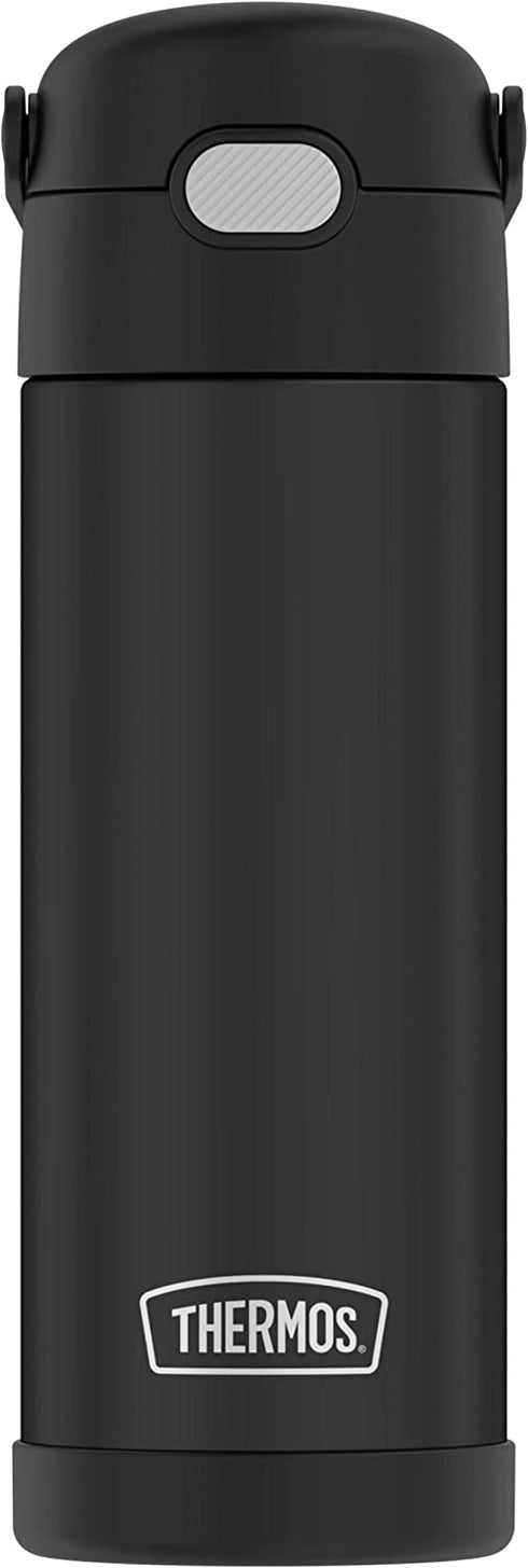 THERMOS FUNTAINER 16 Ounce Stainless Steel Vacuum Insulated Bottle with Wide Spout Lid, Black Matte
