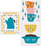 Trendy Tripper Swedish Dishcloths/Sponge Cloths - Anna Kovecses Midcentury Designs - Set of 3 Kettle/Cups/Bowls (Cobalt Blue/Yellow/Orange on Natural)