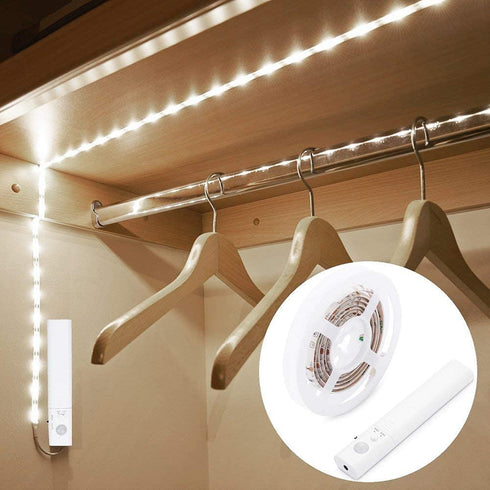 Motion Sensor Wardrobe Light, LED Strip Closet Lights, PIR Auto on/Off, Battery Powered,6000K White for Bedside, Bathroom, Closet, Cabinet, Kitchen, Stairway