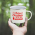 Holiday Coffee Mug - Festive White Enamel Camping 16 Ounce Coffee Cup For Home and Gifting, Merry Xmas Ya Filthy Animal