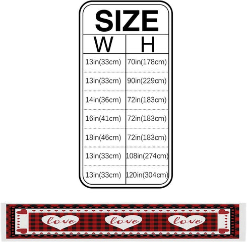 Farmhouse Kitchen Dinning Table Runner Dresser Scarves 13x70inch Valentine's Day Love Heart Red Buffalo Check Plaid Burlap Linen Table Runners for Indoor&Outdoor Dinner Gathering Party