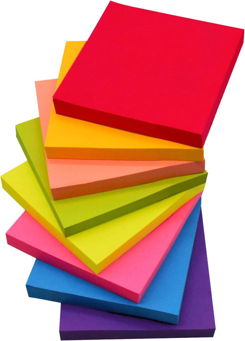 (8 Pack) Cute Sticky Notes Pads 3x3 Office Supplies Stationary, 100 Sheet/Pad, LOYAL SEA Bright Rainbow Colours Mini Self Stick Notes, Easy to Post for Planner, School, Office, Women, Home, Notebook