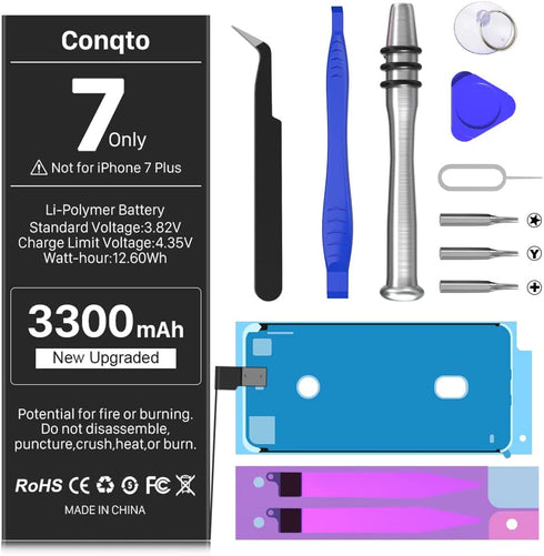 Conqto Upgraded Battery for iPhone 7, 3300mAh 2022 New Version Higher Capacity 0 Cycle Battery Replacement for iPhone 7 A1660, A1778, A1779 with Full Set Repair Tool Kits, Adhesive & Instructions