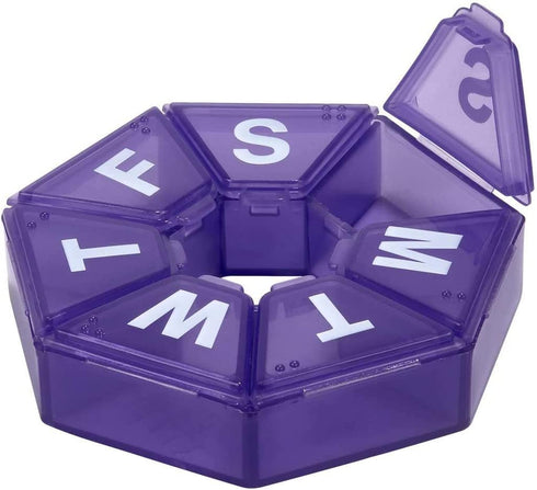 EZY DOSE Weekly Pill Organizer and Planner, Travel Pill Planner, 7-Sided, Colors May Vary