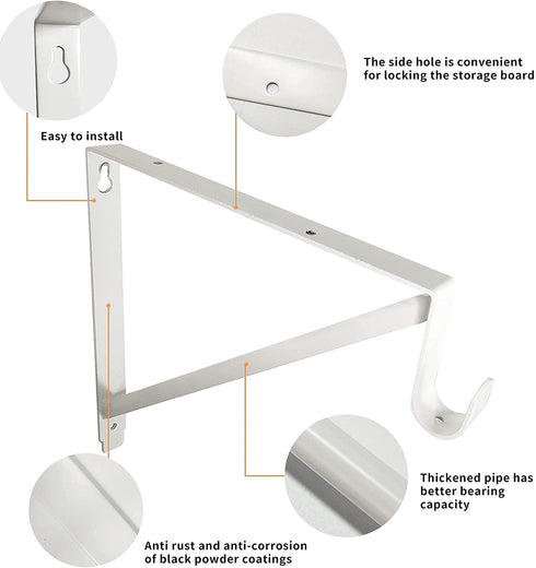 Kunzye 2 Pack of Heavy Duty Closet Shelf and Rod Bracket, White Closet Shelf Bracket with Rod Support Great for Both Shelf Storage and Closet Rod