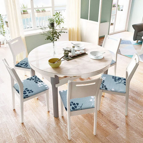 SearchI Seat Covers for Dining Room Chairs Stretch Printed Chair Seat Covers Set of 4, Removable Washable Upholstered Chair Seat Protector Cushion Slipcovers for Kitchen, Office(Leaves Pattern)