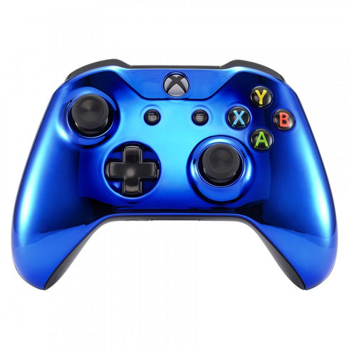 eXtremeRate Chrome Blue Edition Front Housing Shell for Xbox One Wireless Controller Model 1708, Replacement Custom Faceplate Cover for Xbox One S & Xbox One X Controller - Controller NOT Included