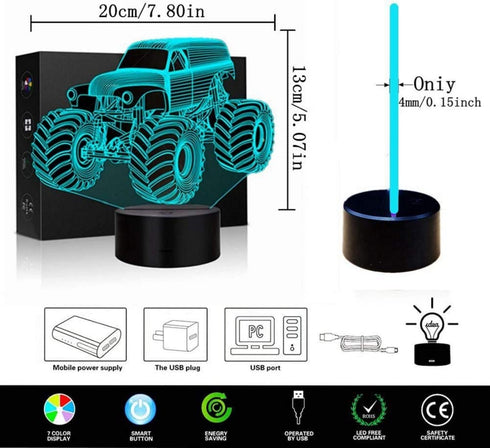3D LED Illusion Lamp Monster Truck Night Light Optical Lighting Car Effect Touch Switch USB Powered LED Decoration Night Desk Lamp
