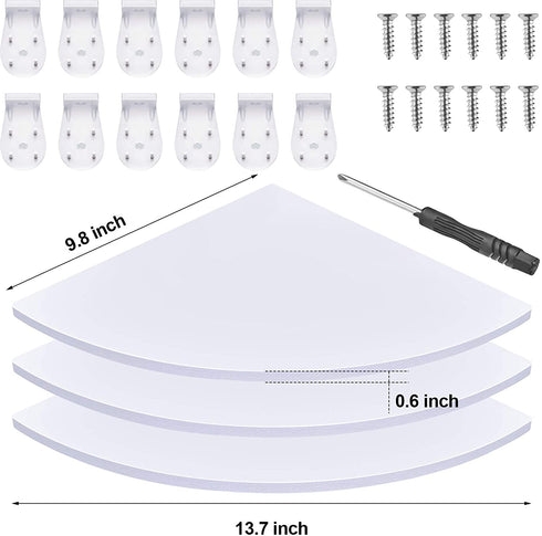 3 Pieces Wall Mounted Floating Corner Shelf Tier Quarter Round Storage Shelves Corner Organizer for Bathroom Kitchen Bedroom Living Room (White)