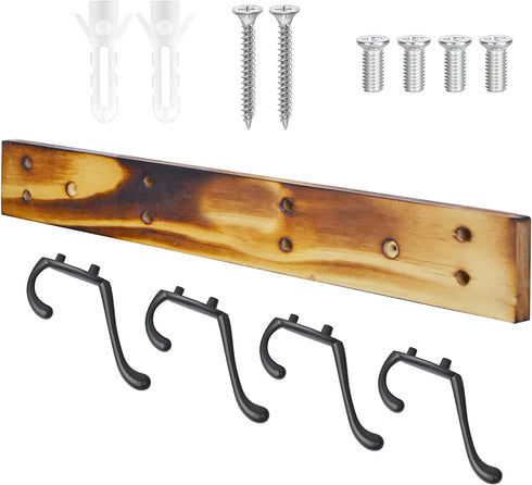 Wall Mounted Coat Rack Ethuh Rustic Wall Hook Solid Wood Hat Hanger Entryway Hanging Coat Rack4 Silver Metal for Entryway, only 1screws to Hold The Hooks Rack (Carbonization Black)