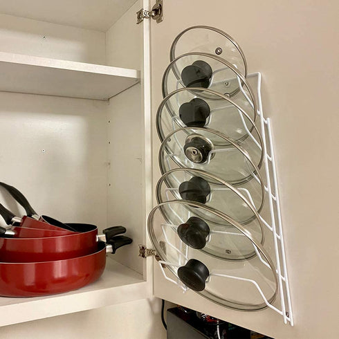 Evelots Pot Lid Storage-Cabinet Door/Wall-Organizer-6 Pot/Pan Covers-No Scratch