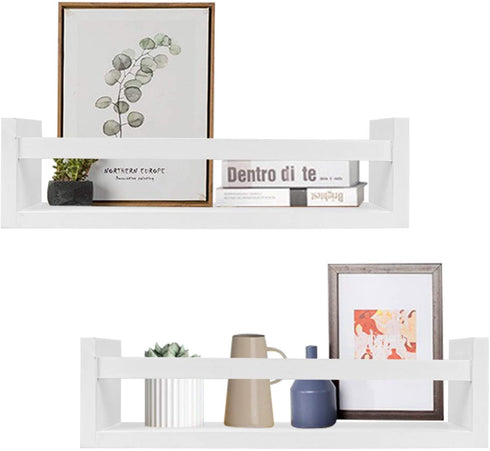 Foraineam Set of 2 Floating Shelves Wall Mounted Wood Storage Shelves Nursery Room White Wall Shelves