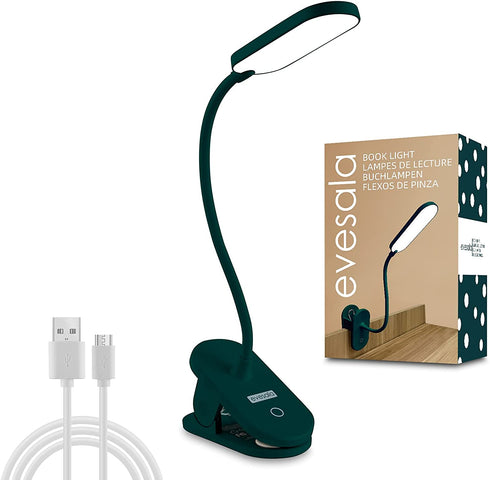 Evesala USB Rechargeable Book Light Brue, Personal Dimmable LED Book Reading Light Clip On Headboard, Battery Powered Bunk Bed Reading Light for Kids, Girls Night Light Reading in Bed