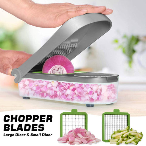 LHS Vegetable Chopper, Pro Onion Chopper Slicer Dicer Cutter - Cheese & Veggie Chopper - Food Chopper Dicer with 5 Blades (Gray?