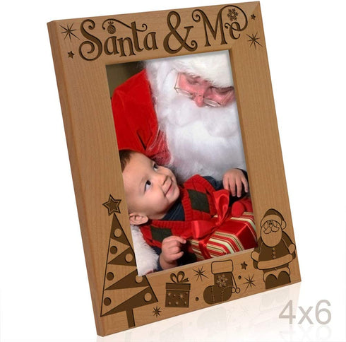 KATE POSH Santa & Me Engraved Natural Wood Picture Frame. My First Christmas, My 1st Christmas, New Baby Grandma Gift, Grandpa Gift, My Visit with Santa. (4x6-Vertical)