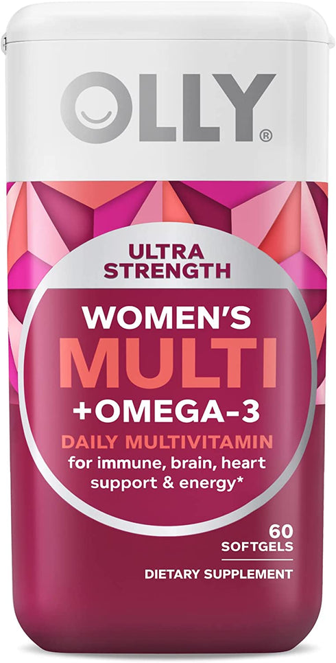 OLLY Ultra Women's Multi Softgels, Overall Health and Immune Support, Omega-3s, Iron, Vitamins A, D, C, E, B12, Daily Multivitamin, 30 Day Supply - 60 Count