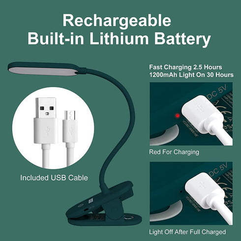 Evesala USB Rechargeable Book Light Brue, Personal Dimmable LED Book Reading Light Clip On Headboard, Battery Powered Bunk Bed Reading Light for Kids, Girls Night Light Reading in Bed