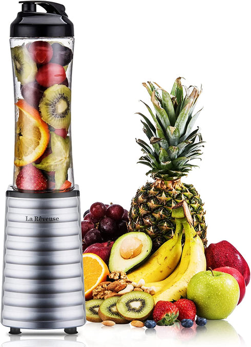 La Reveuse Smoothies Blender 300 Watt with 18 oz BPA Free Portable Travel Sports Bottle (Silver)