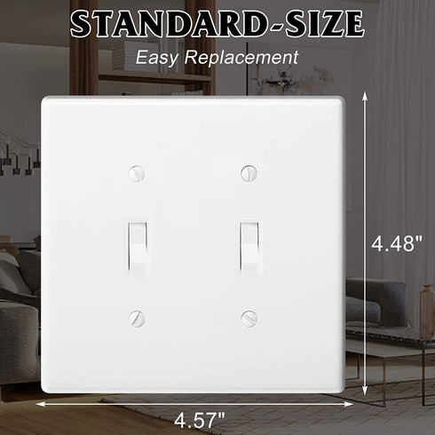 2-Gang Toggle Light Switch Wall Plate Double Switch Decorator Plate Covers, Dual Switch Faceplate Standard Size 2-Gang 4.48" x 4.57" (Standard-Size, 10-Pack,White)