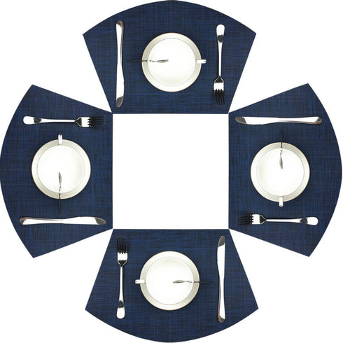 Wedge Placemats Set of 4 Vinyl Placemats for Round Tables Woven Non-Slip Heat-Resistant Easy to Clean Wipeable Washable Dinner Table Mats?Navy Blue?