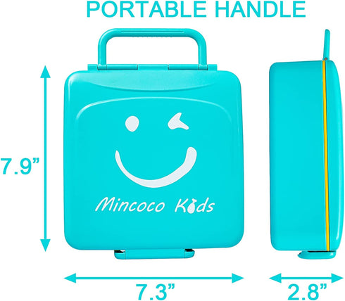 MINCOCO Kids Bento Lunch Box - Lunch Container with Sauce Jar, Spoon&Fork 4-Compartment, On-the-Go Meal and Snack Packing - Leak Proof, Durable, Microwave Safe (Sky Blue)
