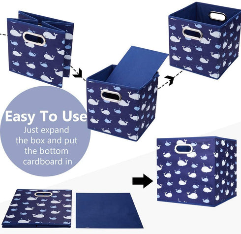 13 inch Collapsible Storage Cubes Bins Fabric Storage Boxes Blue Foldable Cube Inserts Storage White Whale Folding Cloth Storage Baskets Drawer Organizer ,QY-SC04-3