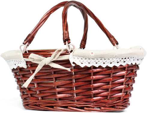 MEIEM Wicker Basket Gift Baskets Empty Oval Willow Woven Picnic Basket Cheap Easter Candy Basket Storage Wine Basket with Handle Egg Gathering Wedding Basket (Brown)