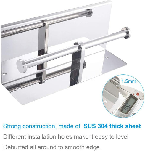 Double Toilet Paper Holder with Shelf Polished Chrome, APLusee SUS304 Stainless Steel Contemporary Bathroom Tissue Roll Holder Cell Phone Storage Rack