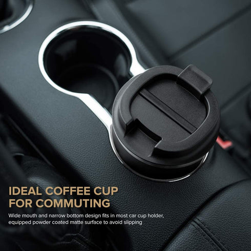 Lungogo Insulated Coffee Mug Travel Vacuum Coffee Cup Stainless Steel Double walled Reusable Coffee Tumbler with Leakproof Lid for Hot & Cold Drinks, 480 ML Black