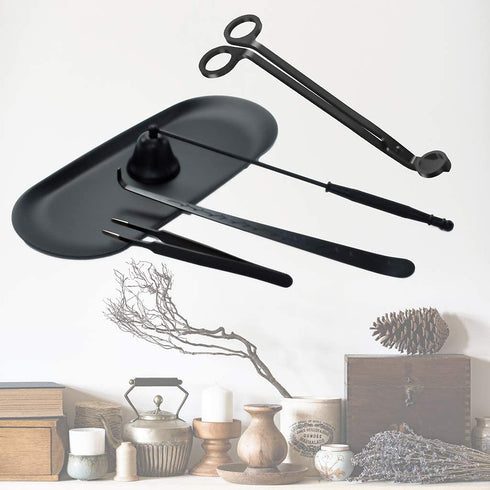 Candle Wick Trimmer, Candle Accessories Set 6 in 1 - Candle Snuffer, Wick Trimmer, Wick Dipper, Tweezers, Storage Bag and Plate Tray