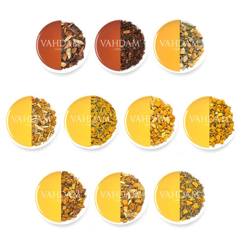 VAHDAM, Herbal Tea Sampler -10 TEAS, WONDER SPICE -Turmeric Spiced, Tulsi Tea, Fennel Tea, Citrus Ginger Tea, Saffron Tea, Turmeric Ginger Tea, Turmeric Pepper | Herbal Tea Variety Pack -Tea Gift