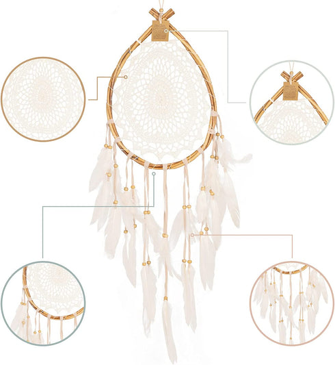 Dream Catcher for Bedroom Decoration Boho Style Dreamcatcher Hand Crafted Bohemian Decor Item Teardrop Shape Weddings Crochet Hippie Gypsy Style Wall Hanging Hand Made Ornament 9.5" x 32"
