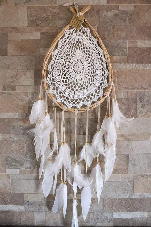 Dream Catcher for Bedroom Decoration Boho Style Dreamcatcher Hand Crafted Bohemian Decor Item Teardrop Shape Weddings Crochet Hippie Gypsy Style Wall Hanging Hand Made Ornament 9.5" x 32"