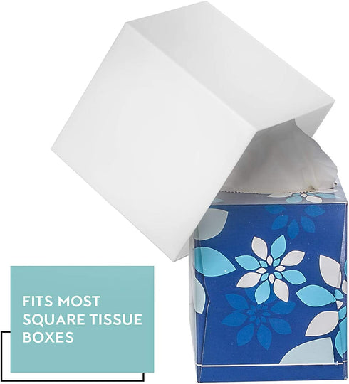 DW‹LLZA HOM‹ Tissue Box Cover Square - Facial Cube Tissue Box Holder Case Dispenser for Bathroom Vanity Countertop, Bedroom Dresser, Office Desk or Night Stand Table, 2 Pack - White